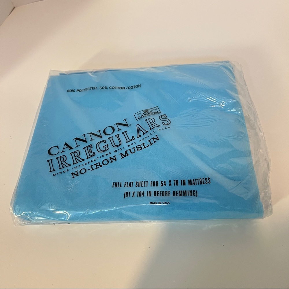 Vintage Cannon Irregulars Blue Full Flat Sheet New Bedding No-Iron Muslin